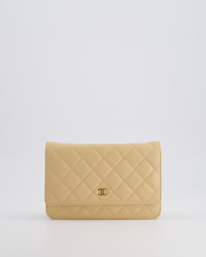 Chanel Beige Wallet on Chain Bag in Caviar Leather with Gold Hardware