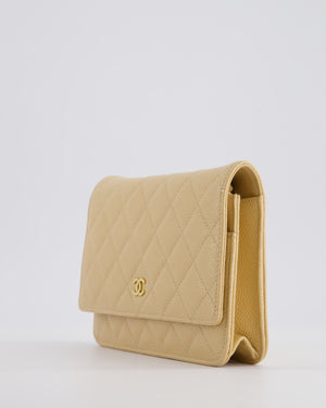 Chanel Beige Wallet on Chain Bag in Caviar Leather with Gold Hardware