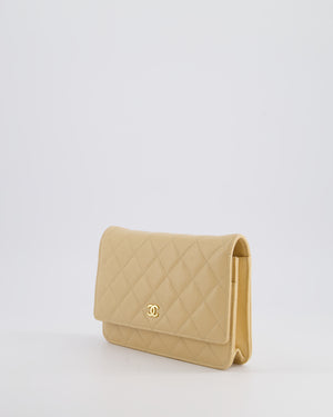 Chanel Beige Wallet on Chain Bag in Caviar Leather with Gold Hardware