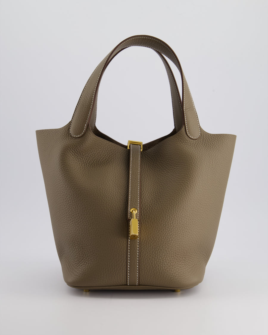 *HOT COLOUR* Hermès Picotin Bag 22cm in Etoupe Clemence Leather with Gold Hardware