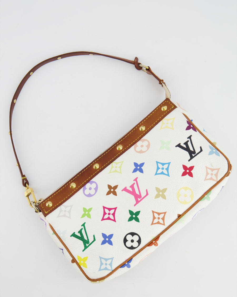 *FIRE PRICE* Louis Vuitton Takashi Murakami White and Multicolour Monogram Pochette Bag