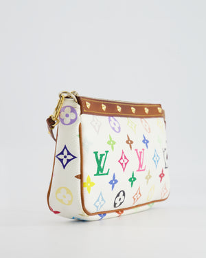 *FIRE PRICE* Louis Vuitton Takashi Murakami White and Multicolour Monogram Pochette Bag