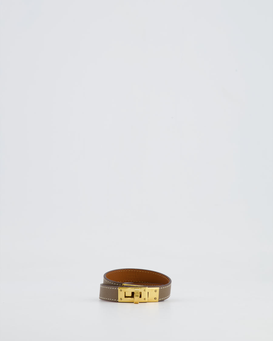 Hermès Kelly Double Tour Bracelet in Etoupe with Gold Hardware Size S RRP £530