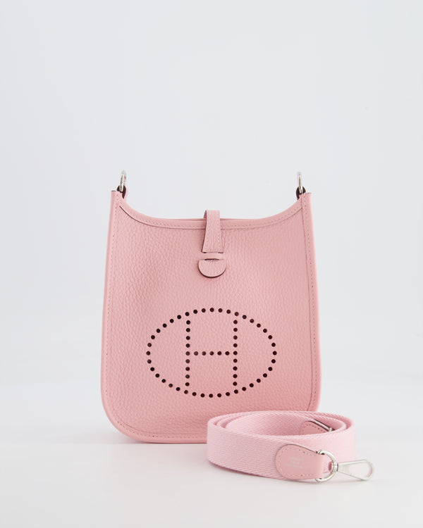 *HOT* Hermès Mini Evelyne Bag in Rose Sakura Clemence Leather with Palladium Hardware