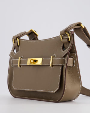 *RARE* Hermès Mini Jypsiere Crossbody Bag in Etoupe Evercolor Leather with Gold Hardware