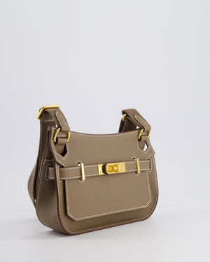 *RARE* Hermès Mini Jypsiere Crossbody Bag in Etoupe Evercolor Leather with Gold Hardware