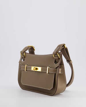 *RARE* Hermès Mini Jypsiere Crossbody Bag in Etoupe Evercolor Leather with Gold Hardware