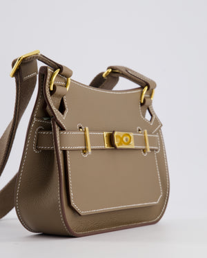 *RARE* Hermès Mini Jypsiere Crossbody Bag in Etoupe Evercolor Leather with Gold Hardware