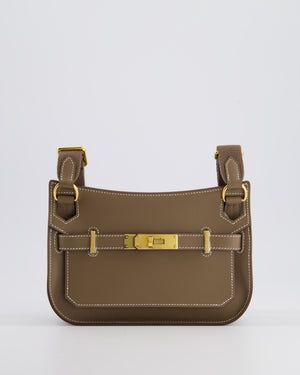 *RARE* Hermès Mini Jypsiere Crossbody Bag in Etoupe Evercolor Leather with Gold Hardware