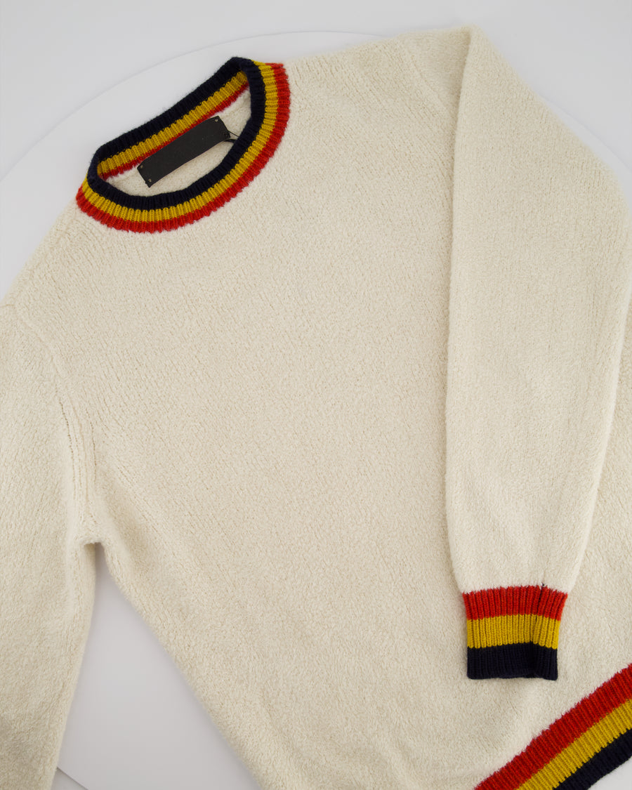 The Elder Statesman Ivory Cashmere Round Neck Jumper with Stripe Detail Size M (UK 10)