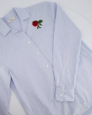 Celine Blue Long Sleeve Shirt with Rose Embroidered Detail Size FR 36 (UK 8)