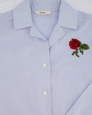 Celine Blue Long Sleeve Shirt with Rose Embroidered Detail Size FR 36 (UK 8)