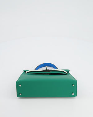 *RARE* Hermès Mini Kelly II Tricolour 20cm Bag In Vert Vertigo, Bleu Zanzibar and Vert Fizz Epsom Leather with Palladium Hardware