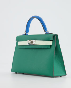 *RARE* Hermès Mini Kelly II Tricolour 20cm Bag In Vert Vertigo, Bleu Zanzibar and Vert Fizz Epsom Leather with Palladium Hardware