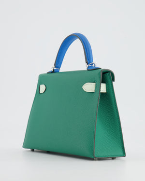 *RARE* Hermès Mini Kelly II Tricolour 20cm Bag In Vert Vertigo, Bleu Zanzibar and Vert Fizz Epsom Leather with Palladium Hardware