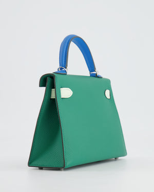 *RARE* Hermès Mini Kelly II Tricolour 20cm Bag In Vert Vertigo, Bleu Zanzibar and Vert Fizz Epsom Leather with Palladium Hardware