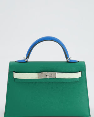 *RARE* Hermès Mini Kelly II Tricolour 20cm Bag In Vert Vertigo, Bleu Zanzibar and Vert Fizz Epsom Leather with Palladium Hardware