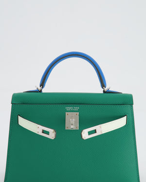 *RARE* Hermès Mini Kelly II Tricolour 20cm Bag In Vert Vertigo, Bleu Zanzibar and Vert Fizz Epsom Leather with Palladium Hardware