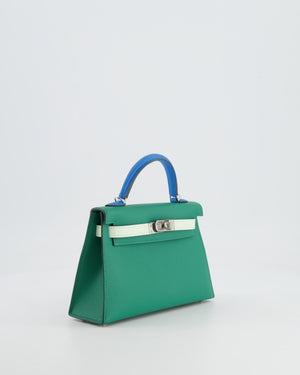 *RARE* Hermès Mini Kelly II Tricolour 20cm Bag In Vert Vertigo, Bleu Zanzibar and Vert Fizz Epsom Leather with Palladium Hardware