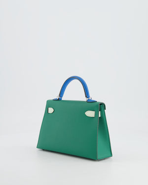 *RARE* Hermès Mini Kelly II Tricolour 20cm Bag In Vert Vertigo, Bleu Zanzibar and Vert Fizz Epsom Leather with Palladium Hardware