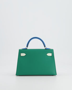 *RARE* Hermès Mini Kelly II Tricolour 20cm Bag In Vert Vertigo, Bleu Zanzibar and Vert Fizz Epsom Leather with Palladium Hardware