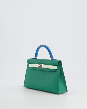 *RARE* Hermès Mini Kelly II Tricolour 20cm Bag In Vert Vertigo, Bleu Zanzibar and Vert Fizz Epsom Leather with Palladium Hardware