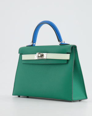 *RARE* Hermès Mini Kelly II Tricolour 20cm Bag In Vert Vertigo, Bleu Zanzibar and Vert Fizz Epsom Leather with Palladium Hardware