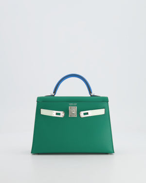 *RARE* Hermès Mini Kelly II Tricolour 20cm Bag In Vert Vertigo, Bleu Zanzibar and Vert Fizz Epsom Leather with Palladium Hardware