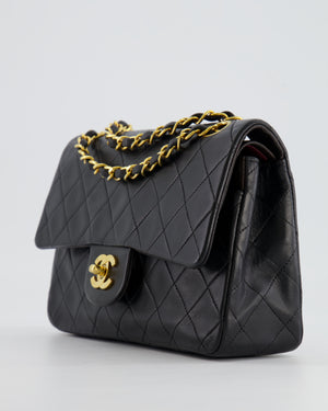 Chanel Black Vintage Classic Small Double Flap Bag in Lambskin Leather with 24K Gold Hardware