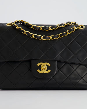 Chanel Black Vintage Classic Small Double Flap Bag in Lambskin Leather with 24K Gold Hardware