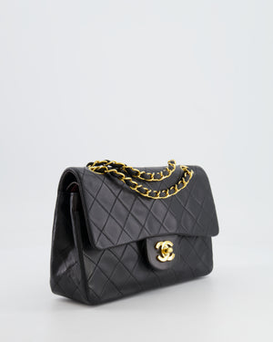 Chanel Black Vintage Classic Small Double Flap Bag in Lambskin Leather with 24K Gold Hardware