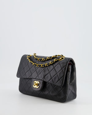 Chanel Black Vintage Classic Small Double Flap Bag in Lambskin Leather with 24K Gold Hardware