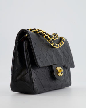 Chanel Black Vintage Classic Small Double Flap Bag in Lambskin Leather with 24K Gold Hardware