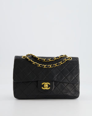 Chanel Black Vintage Classic Small Double Flap Bag in Lambskin Leather with 24K Gold Hardware