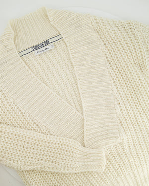 Christian Dior Cream Knit Wool Low-Cut Neck Oversized Jumper Size XS (UK 6)