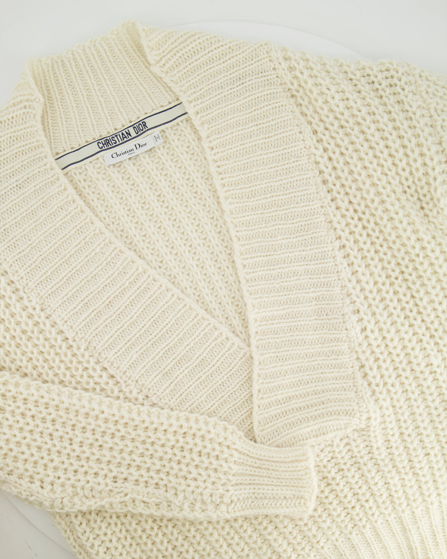 Christian Dior Cream Knit Wool Low-Cut Neck Oversized Jumper Size XS (UK 6)