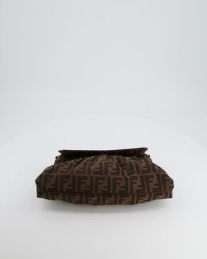 Fendi Brown Zucca Monogram Chef Flap Bag in Fabric with Medallion and Gold Hardware