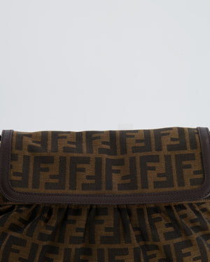 Fendi Brown Zucca Monogram Chef Flap Bag in Fabric with Medallion and Gold Hardware