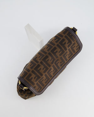 Fendi Brown Zucca Monogram Chef Flap Bag in Fabric with Medallion and Gold Hardware