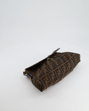 Fendi Brown Zucca Monogram Chef Flap Bag in Fabric with Medallion and Gold Hardware