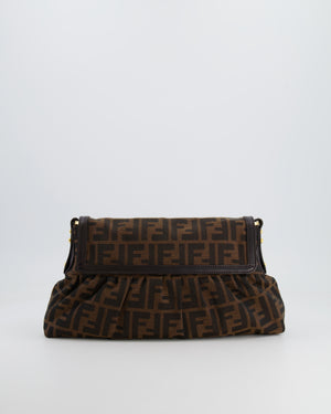 Fendi Brown Zucca Monogram Chef Flap Bag in Fabric with Medallion and Gold Hardware