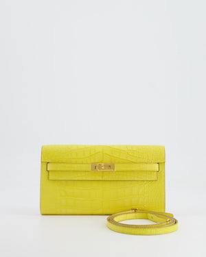 *RARE* Hermès Kelly To Go Bag in Jaune Mimosa Alligator Mississippiensis Leather with Gold Hardware