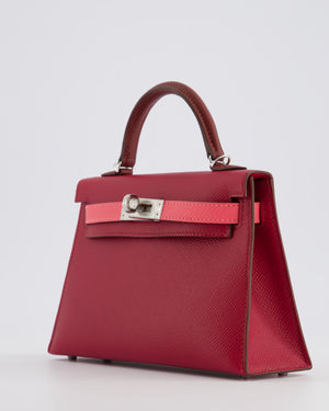 *RARE* Hermès Mini Kelly II Tricolour 20cm Bag In Rubis, Rose Azalee and Rouge H Epsom Leather with Palladium Hardware