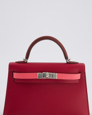 *RARE* Hermès Mini Kelly II Tricolour 20cm Bag In Rubis, Rose Azalee and Rouge H Epsom Leather with Palladium Hardware