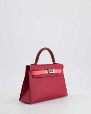 *RARE* Hermès Mini Kelly II Tricolour 20cm Bag In Rubis, Rose Azalee and Rouge H Epsom Leather with Palladium Hardware