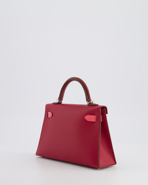 *RARE* Hermès Mini Kelly II Tricolour 20cm Bag In Rubis, Rose Azalee and Rouge H Epsom Leather with Palladium Hardware