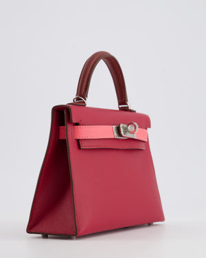 *RARE* Hermès Mini Kelly II Tricolour 20cm Bag In Rubis, Rose Azalee and Rouge H Epsom Leather with Palladium Hardware