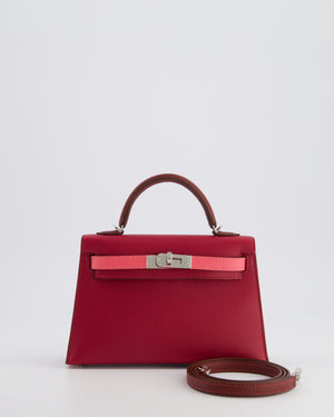 *RARE* Hermès Mini Kelly II Tricolour 20cm Bag In Rubis, Rose Azalee and Rouge H Epsom Leather with Palladium Hardware