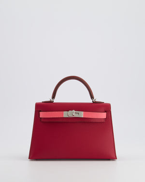 *RARE* Hermès Mini Kelly II Tricolour 20cm Bag In Rubis, Rose Azalee and Rouge H Epsom Leather with Palladium Hardware