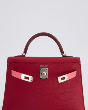 *RARE* Hermès Mini Kelly II Tricolour 20cm Bag In Rubis, Rose Azalee and Rouge H Epsom Leather with Palladium Hardware